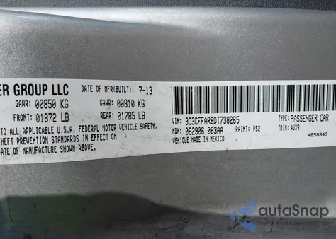 2013 Fiat 500 Pop z USA, uszkodzony, nr VIN 3C3CFFAR8DT738265